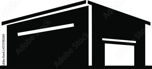 Simple black silhouette of a warehouse building