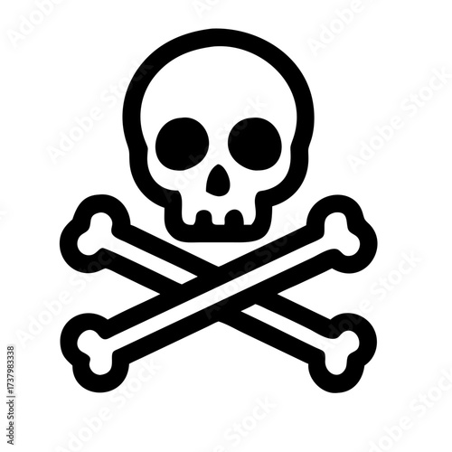 Skull and Crossbones Solid Fill Vector Icon, Death and Danger Symbol for Games, Apps, Poison Warning, and Jolly Roger Design, Isolated on White Background.

