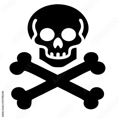 Skull and Crossbones Solid Fill Vector Icon, Death and Danger Symbol for Games, Apps, Poison Warning, and Jolly Roger Design, Isolated on White Background.

