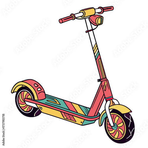 Colorful electric scooter with geometric patterns transportation 3