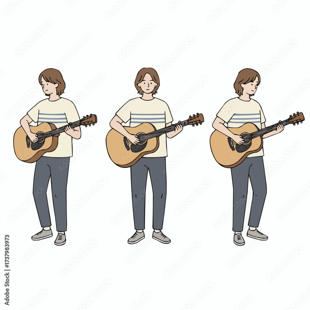 Fototapeta premium Young man playing acoustic guitar illustration music hobby character design