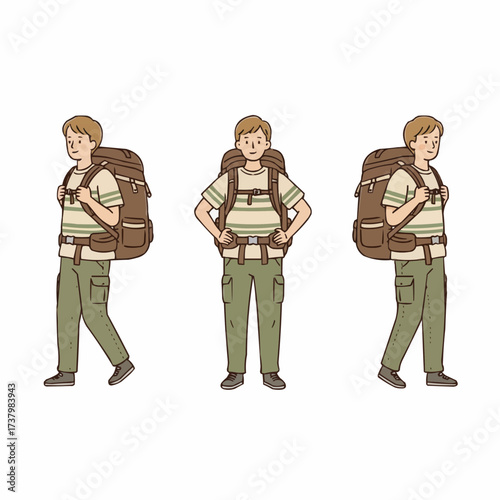 Young Man Traveler with Large Backpack Poses for Adventure Journey
