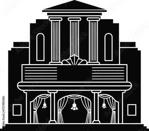 Elegant black and white silhouette of a grand classical building facade