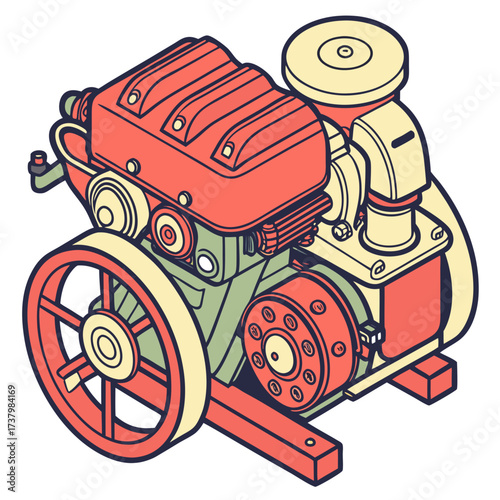 Colorful illustration of a tractor engine machine mechanical