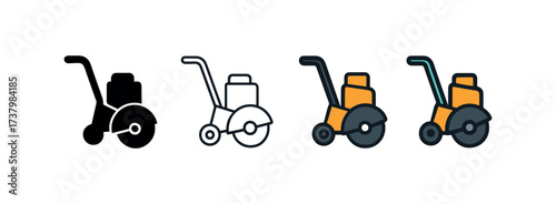 Vector icon asphalt cutter four styles black solid glyph outline minimal flat multicolor filled cartoon flat shaded.