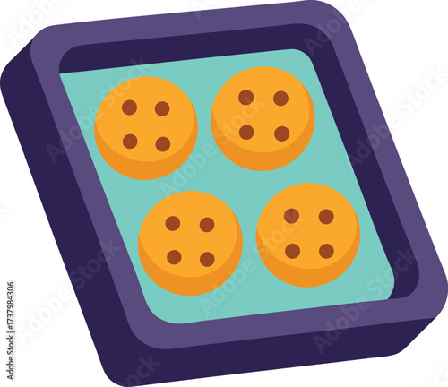 Cartoon flat vector illustration of a baking tray filled with delicious cookies