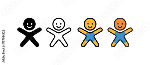 Vector icon jack four styles black solid glyph outline minimal flat multicolor filled cartoon flat shaded.