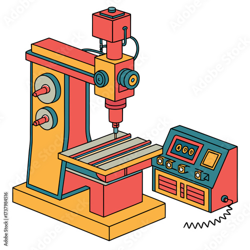 Colorful isometric milling machine with control panel