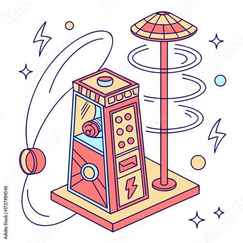 Colorful isometric science fiction portal machine teleportation