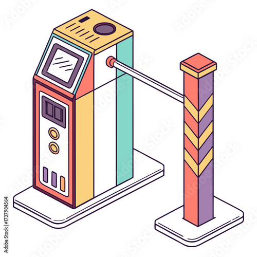 Colorful isometric security scanner gate with barrier arm