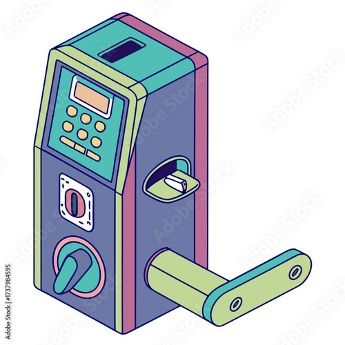 Colorful isometric smart door lock with keypad and handle