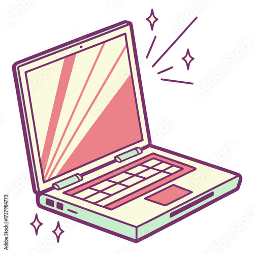 Colorful laptop computer with glowing screen technology 4