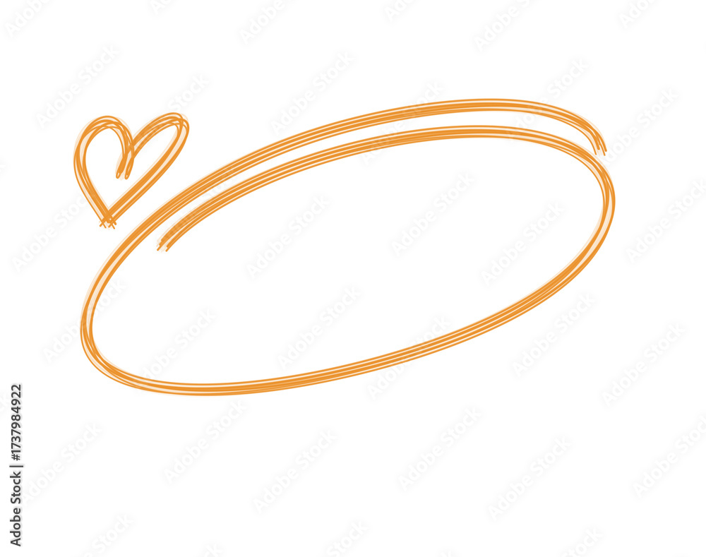 Naklejka premium A simple, handdrawn orange oval frame with a small heart on the side, isolated on a transparent background, perfect for adding text or design elements to create a unique and personalized look for vari