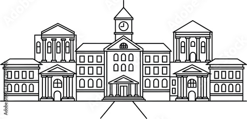Elegant line drawing of a grand classical building facade