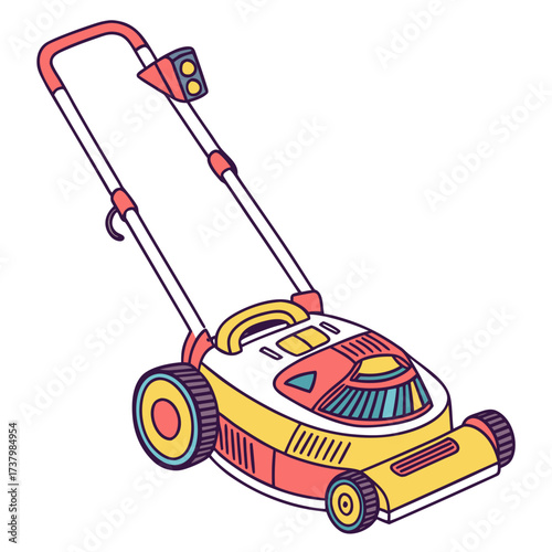 Colorful lawn mower isolated on white grass cutter