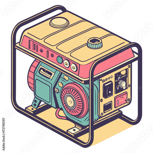 Colorful portable generator isometric illustration