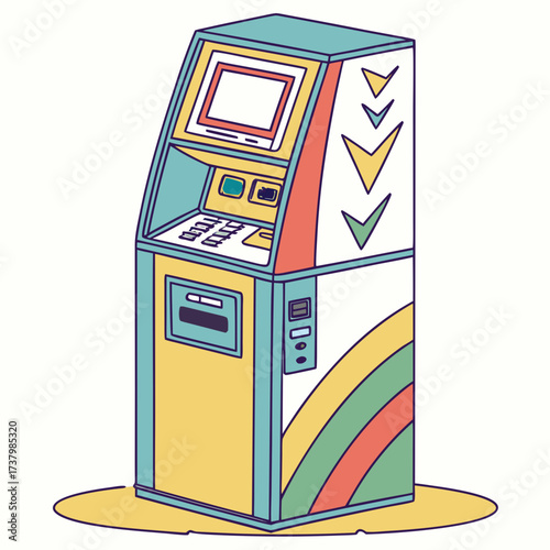 Colorful retro atm machine illustration cash machine 1
