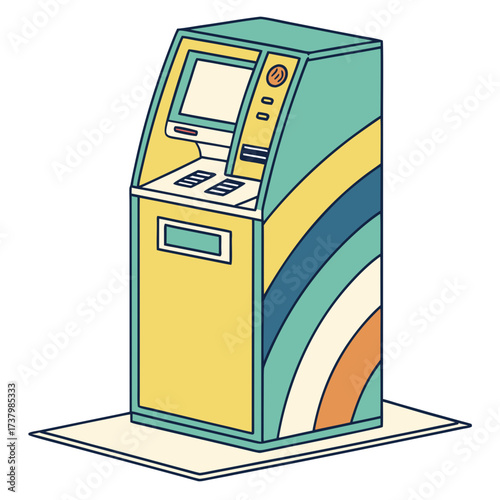 Colorful retro atm machine illustration cash machine