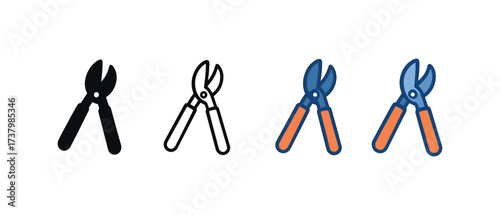 Vector icon lopper four styles black solid glyph outline minimal flat multicolor filled cartoon flat shaded.