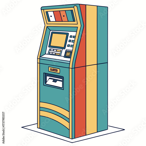 Colorful retro atm machine illustration cash money