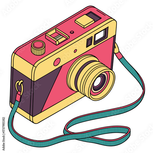 Colorful retro camera with teal strap digital camera