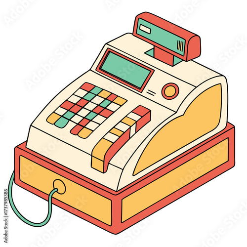 Colorful retro cash register illustration vintage electronic