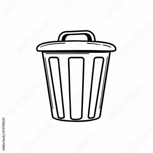 Minimalist Garbage Can Line Art Vector Icon, Simple Bin Outline Symbol for Trash, Delete Function, UI Design, and Waste Management.

