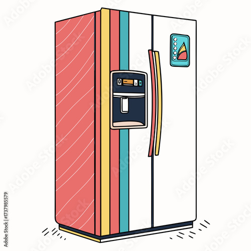 Colorful retro refrigerator with water dispenser and L E D display