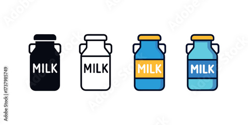 Vector icon dairy can four styles black solid glyph outline minimal flat multicolor filled cartoon flat shaded.