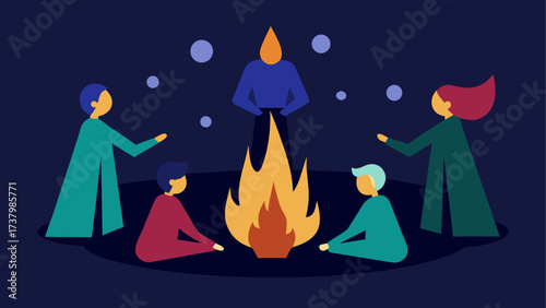 People around campfire in the dark night