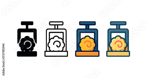 Vector icon wool press four styles black solid glyph outline minimal flat multicolor filled cartoon flat shaded.