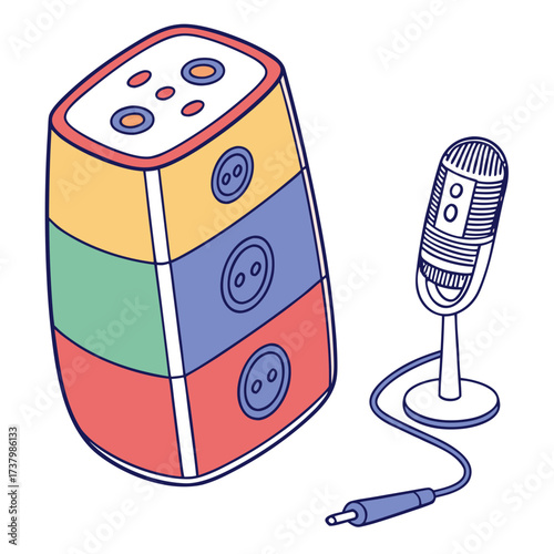 Colorful smart speaker and microphone illustration 1