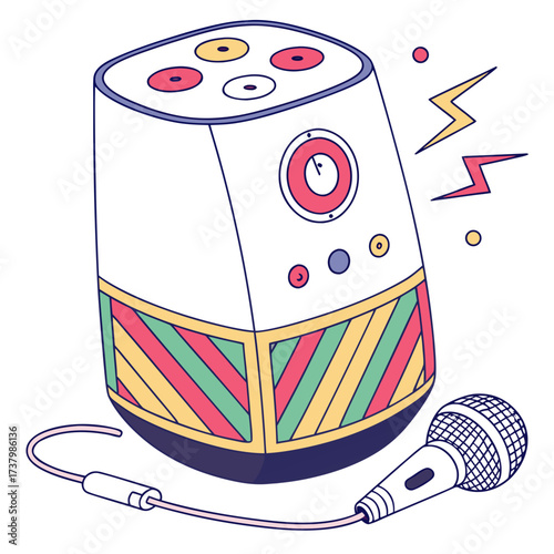 Colorful smart speaker with microphone illustration