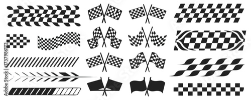 Racing stripes set, checkered patterns and flag, motorsport tuning, start and finish line, fast dynamic lines, racing stripe speed background, sport decals, automotive tuning stickers arts
