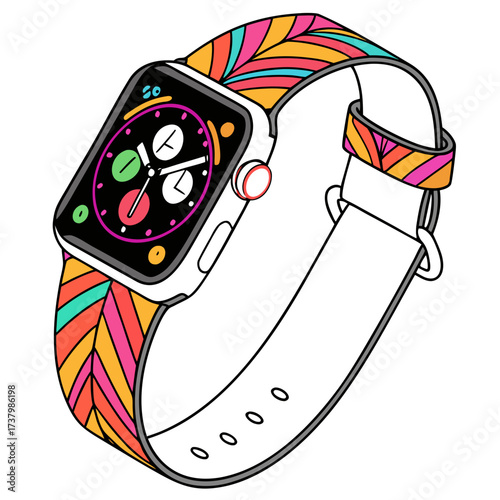 Colorful smartwatch with abstract feather strap wearable technology