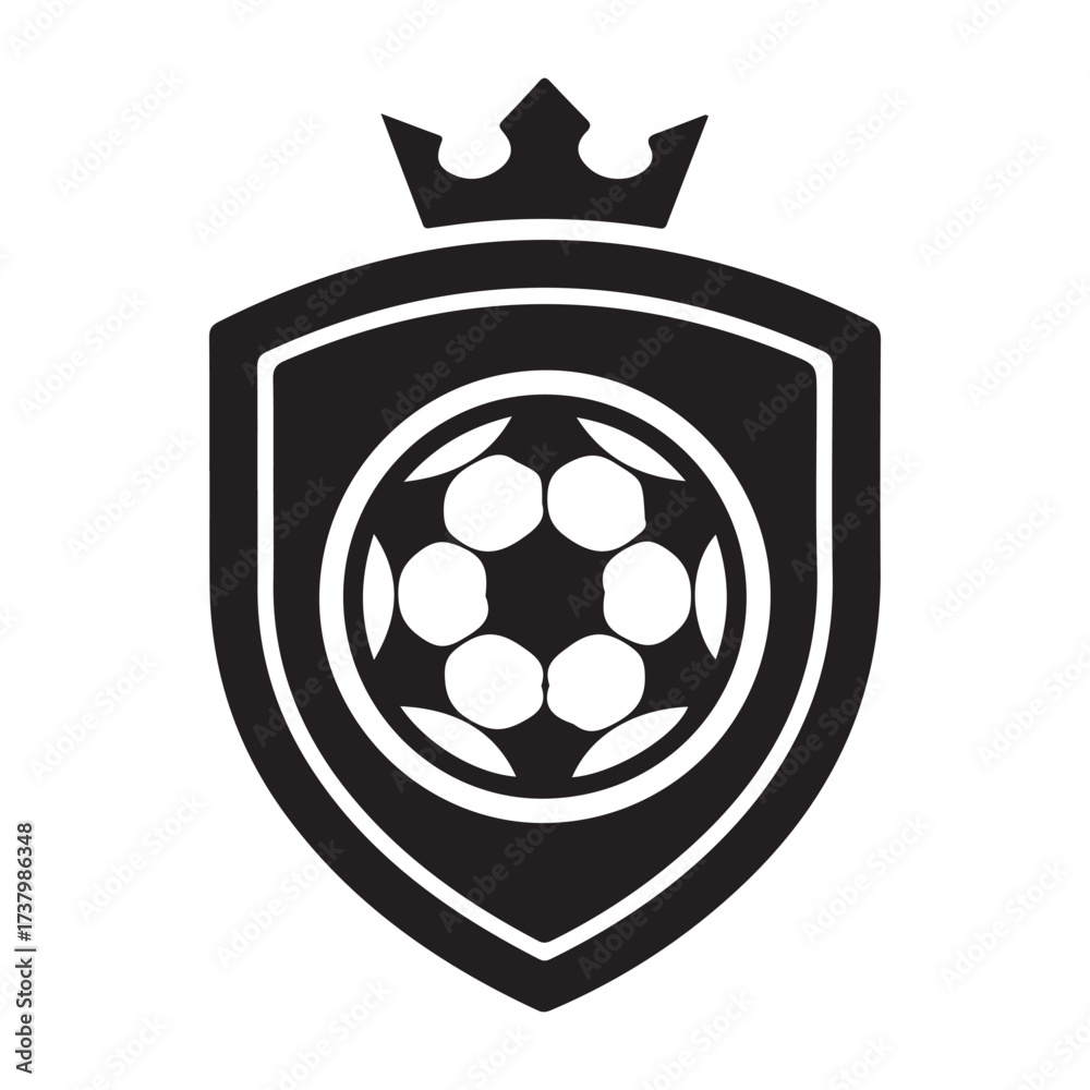 Obraz premium Football Club Logo Shield with Crown and Ball – Soccer Team Crest Vector