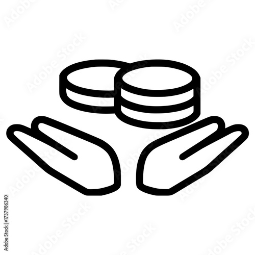 Coin icon hovering above two open hands in flat vector style isolated on white background
