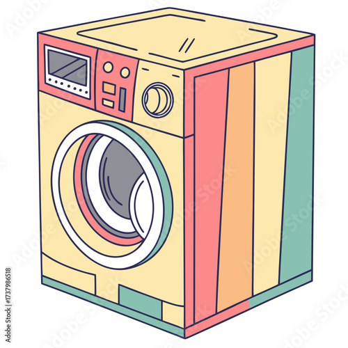Colorful striped washing machine with control panel
