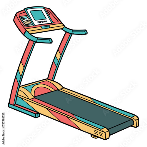 Colorful treadmill machine with screen and handrails 1