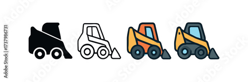 Vector icon compact loader four styles black solid glyph outline minimal flat multicolor filled cartoon flat shaded.