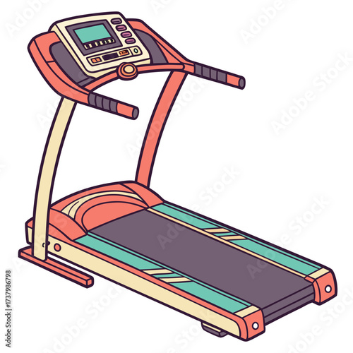 Colorful treadmill with digital display and handrails
