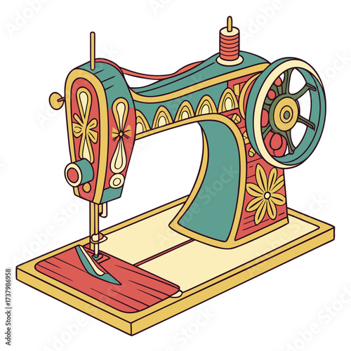 Colorful vintage sewing machine illustration retro
