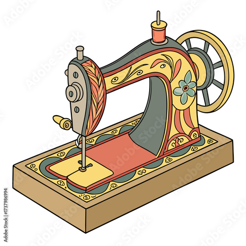 Colorful vintage sewing machine with floral accents 1