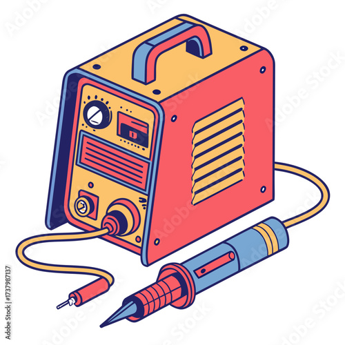Colorful welding machine with torch on white background