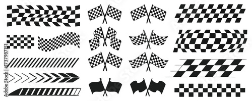 Racing stripes set, checkered patterns and flag, motorsport tuning, start and finish line, fast dynamic lines, racing stripe speed background, sport decals, automotive tuning stickers arts
