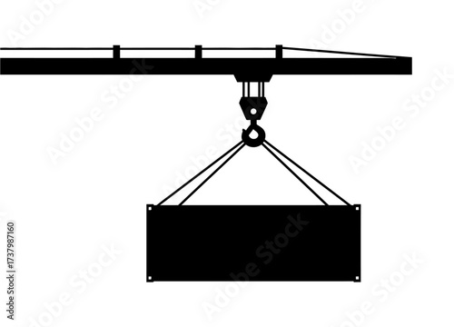 Crane Hook with Container Silhouette Vector Illustration