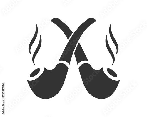 Tobacco pipes with smoke sign. Crossed smoking pipes badge isolated on white background. Vector illustration