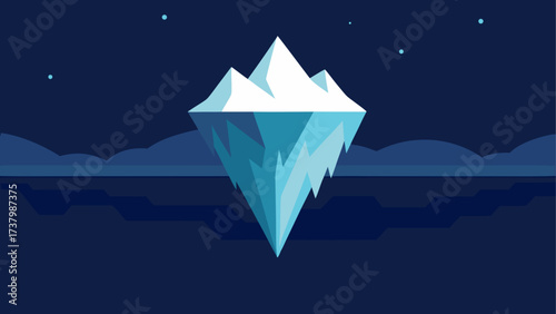 Iceberg floating in dark water at night