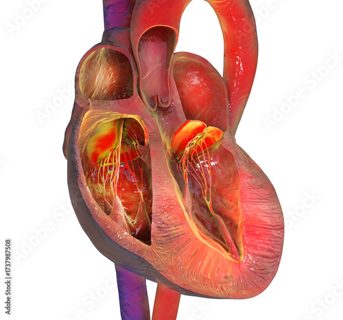Left ventricular hypertrophy, 3D illustration