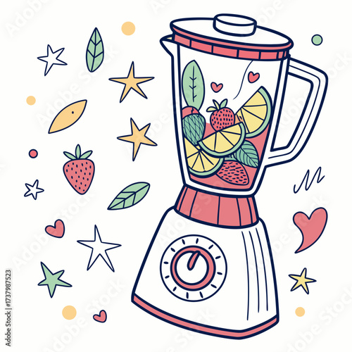 Cute blender with fruit and decorative elements kitchen